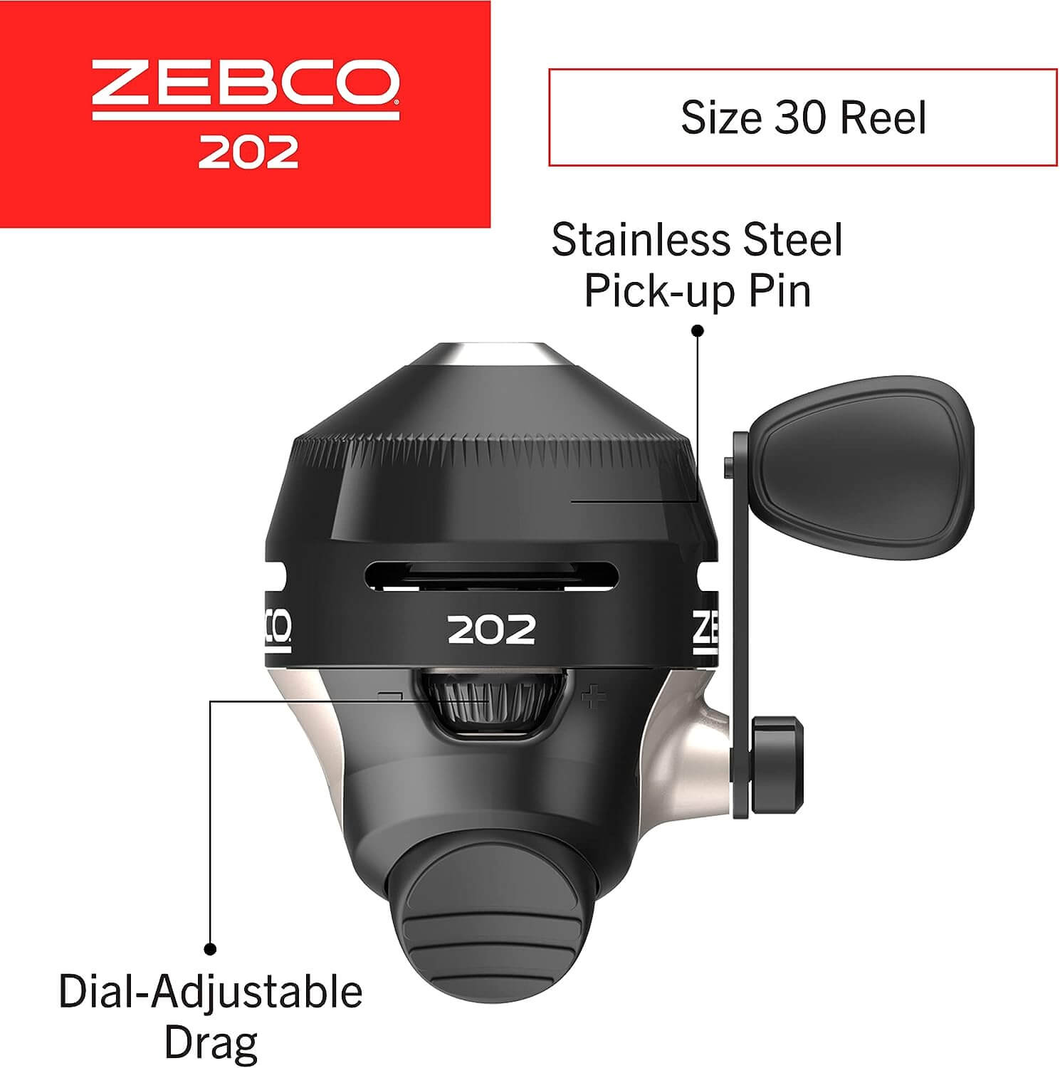 Zebco Moulinet Spincast 202 Taille 30 – Engrenages Métalliques, Frein Réglable, Anti-Emmêlement, Rose Pour Femme